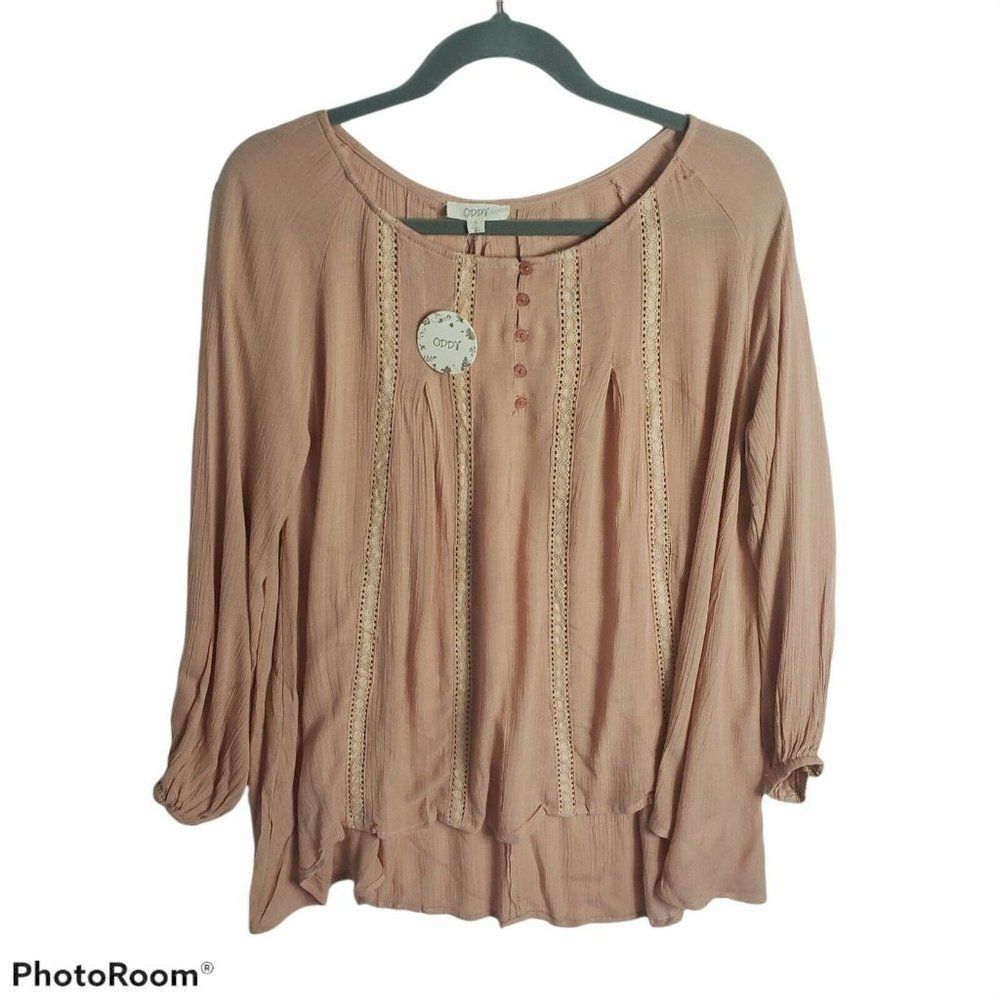 Oddi Peach With Crochet Details Pheasant Blouse